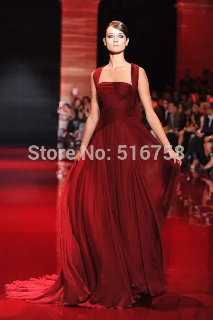 Custom Made Pleated Bodice Gathered Skirt Party Wear Flowing Chiffon Prom Dress Burgundy Wine Elie Saab Evening Dresses 2018 | Свадьбы и