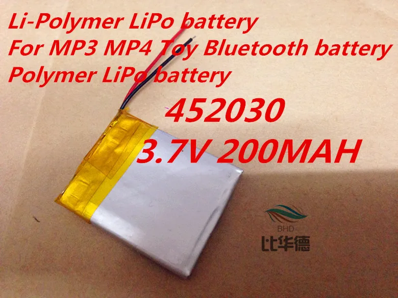 452030 Li-Po 3 7 V 200MAH литий-полимерный LiPo аккумулятор для MP3 MP4 игрушка Bluetooth полимерная