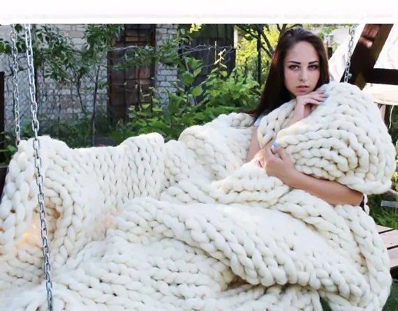 Mao массивная Malha De La Cobertor Grosso De La Merino Fio Volumoso трикотажная насадка Cobertores 200X200 cm Каса нордико Texteis dropS - Цвет: white