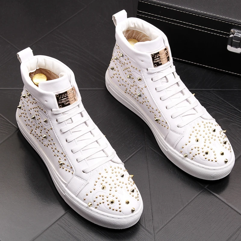 Stephoes Men Trending Fashion Ankle Boots Spring Autumn High Top Rivets Hip Hop Casual Shoes Male Luxury Brand Punk |