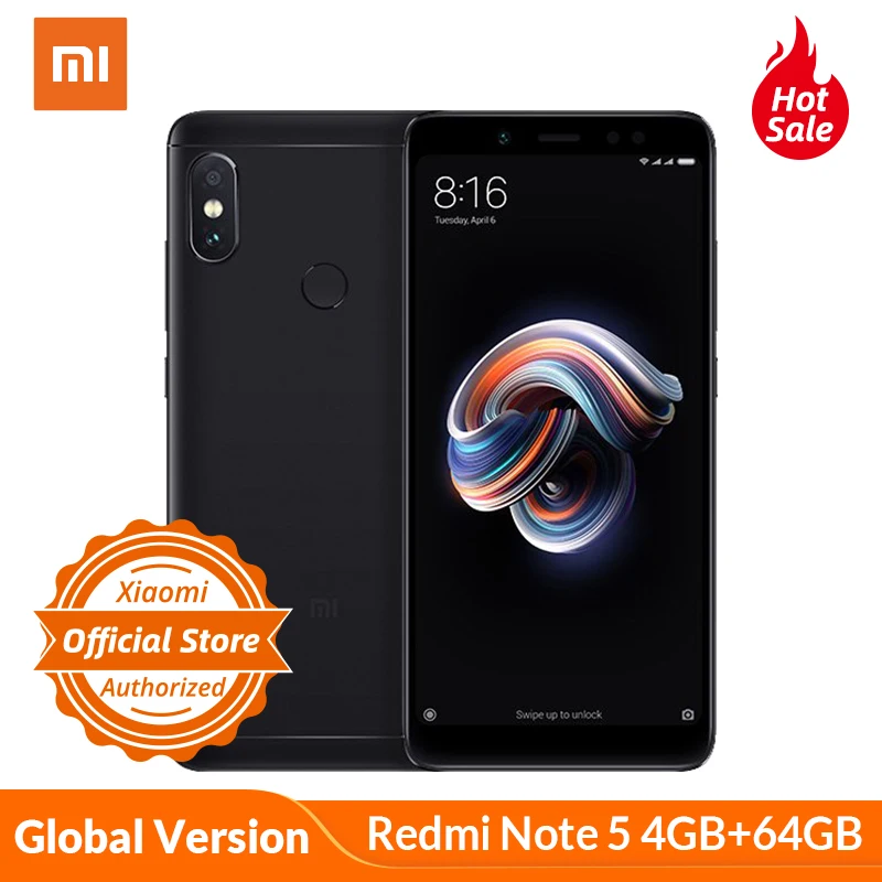 Смартфон Xiaomi Redmi Note 5 4 Гб + 64 ГБ полный экран 99 дюйма Snapdragon 636 4G LTE двойная камера 4000