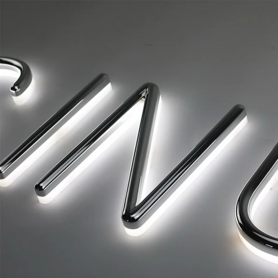 Outdoor durable  Vacuum coating silver acrylic shop front halo lit letter sign