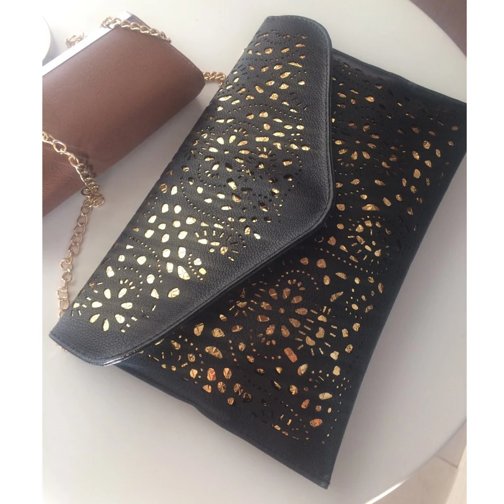 Дамы конверт Золотой выдалбливают бабушка Chic плеча Crossbody леди цепи хаки красный