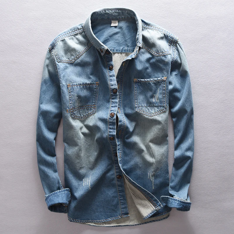 

Autumn demin shirt men brand casual shirts men cotton Long Sleeve Fashion camisa masculina Mens Denim Shirts hemd voor mannen