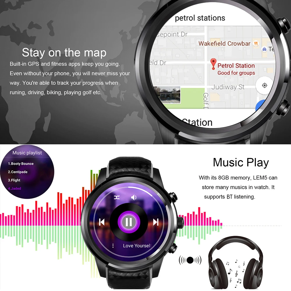 Смарт часы LEM5 Pro 3G Android 5 1 2 ГБ + 16 sim карта GPS WiFi фитнес трекер водонепроницаемые