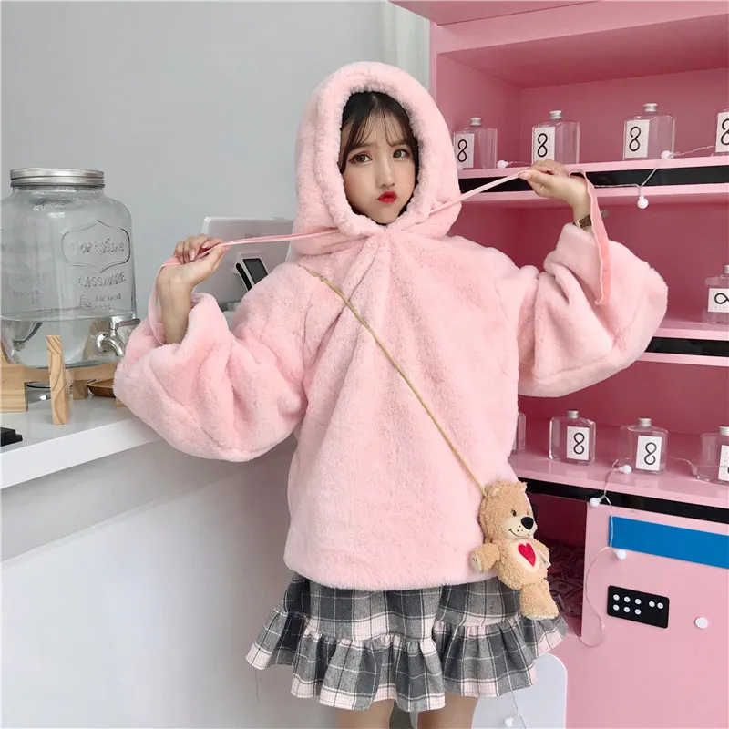 

Милые милые толстовки для женщин 2018, свитшоты, мягкая пушистая верхняя одежда, утепленная одежда, свободная Женская Повседневная Студенчес...