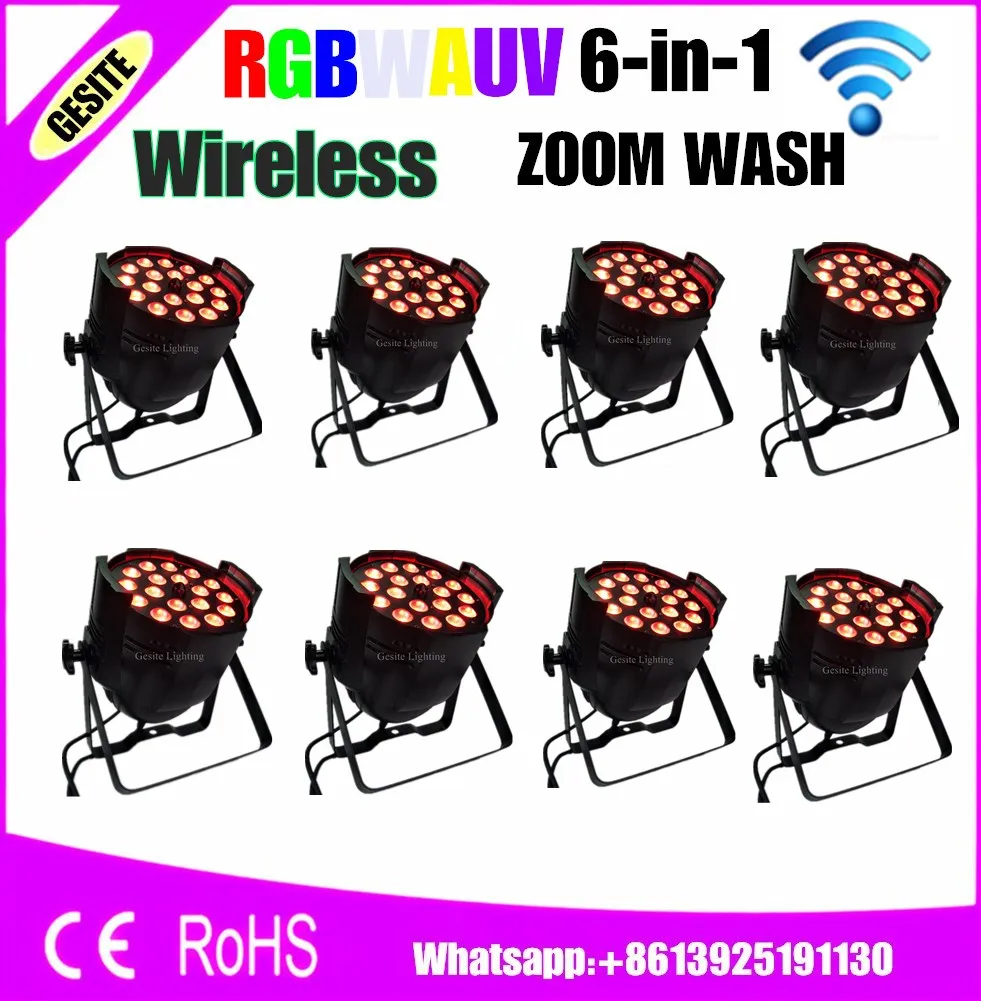 

8pcs/lot wireless control 18x18W RGBWAUV 6IN1 Led Zoom Par Light 15-45 Degree Beam Adjustable