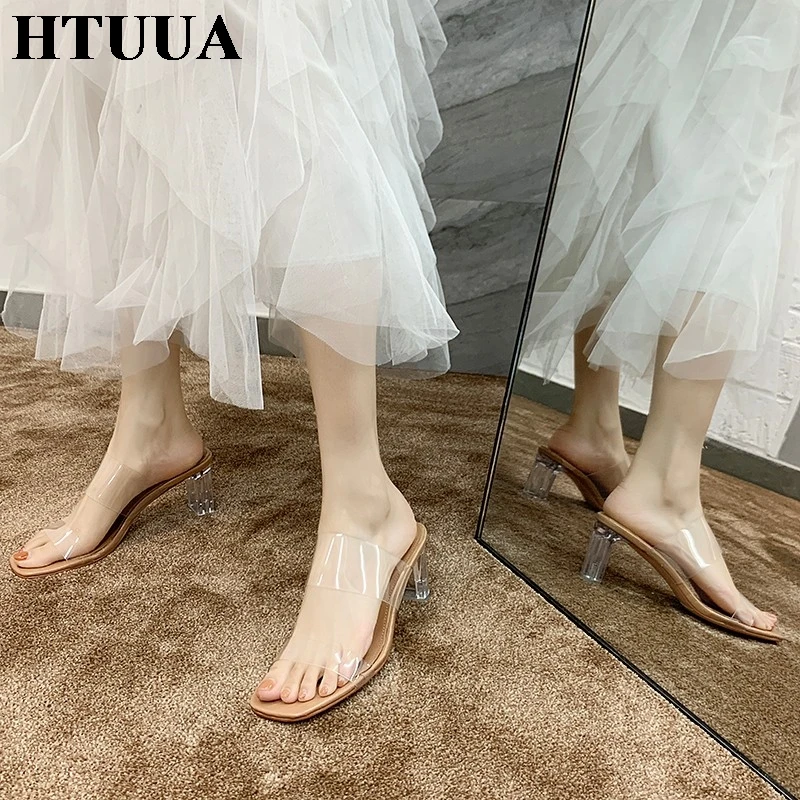 HTUUA 2019 модный прозрачный из ПВХ Для женщин шлёпанцы для пикантные женские