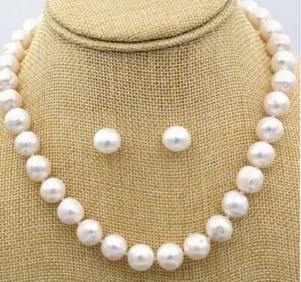 

Бесплатная доставка роскошное благородное ювелирное изделие unqiue Южное море AAA10-11mm круглый белый жемчуг ожерелье 18 "& серьги