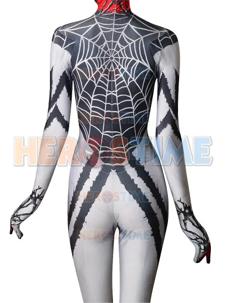 Шелковый костюм спайдермена Venom Symbiote Cindy Moon для женщин/девочек Человека паука с 3D