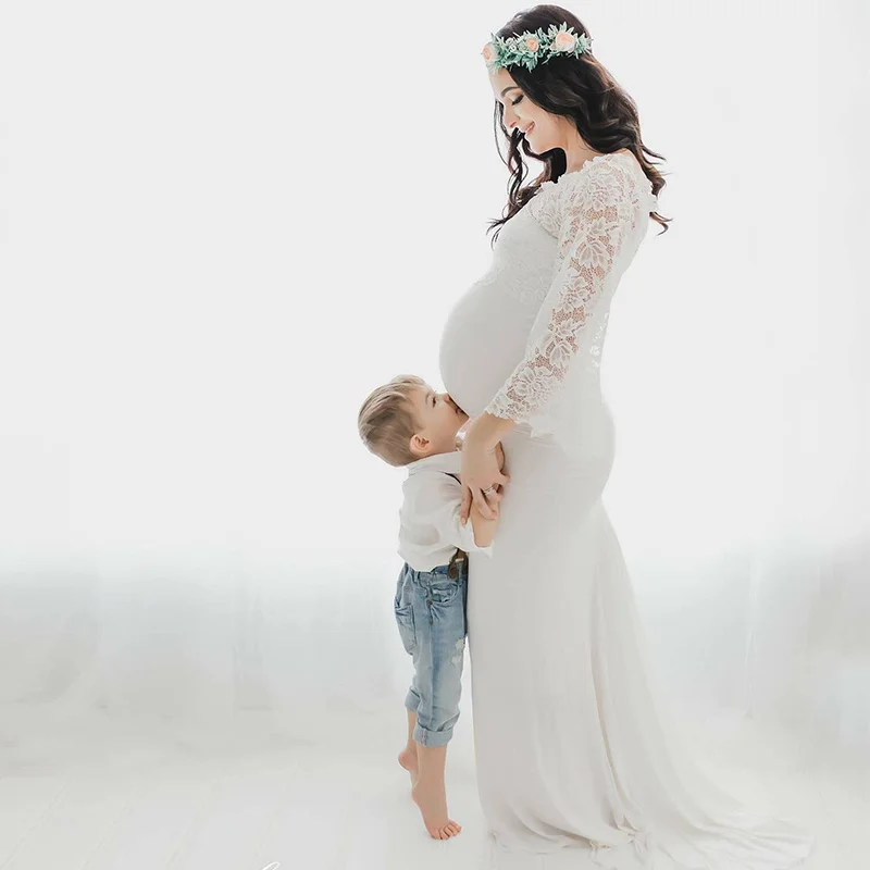 Maternity Photography Props Dresses Plus Size Sexy Lace Fancy Pregnancy Prom Party White Gown Dress Vestidos | Мать и ребенок