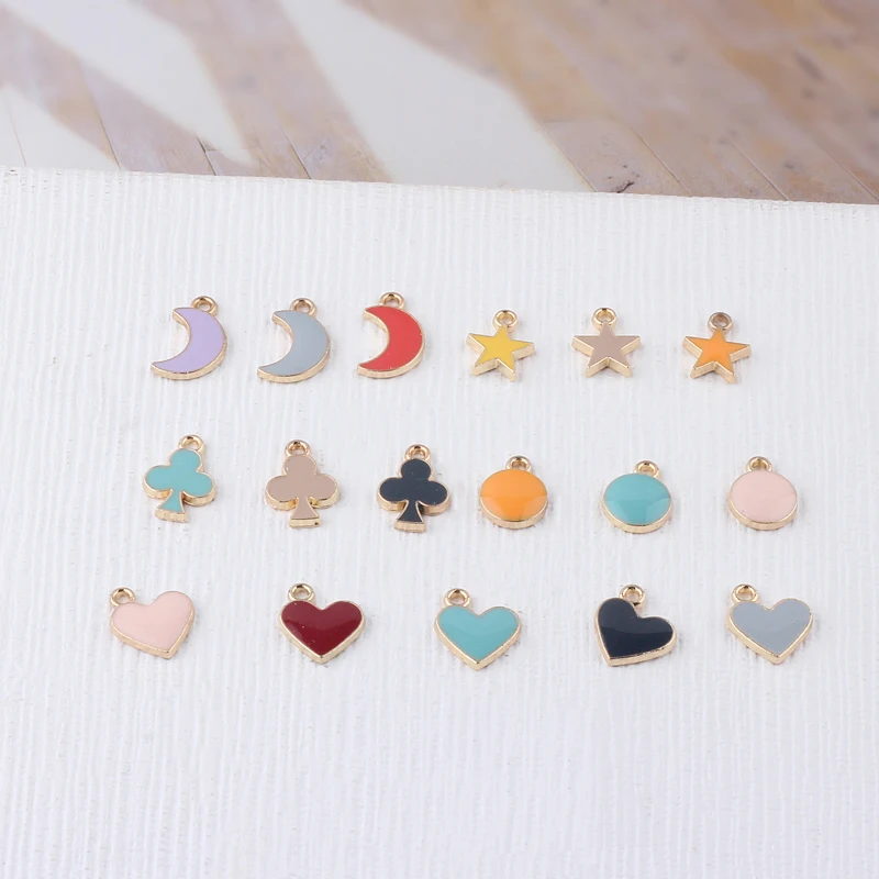 50 шт. маленькая звезда сердце луна кулон золотой сплав Эмаль Шарм DIY Аксессуары
