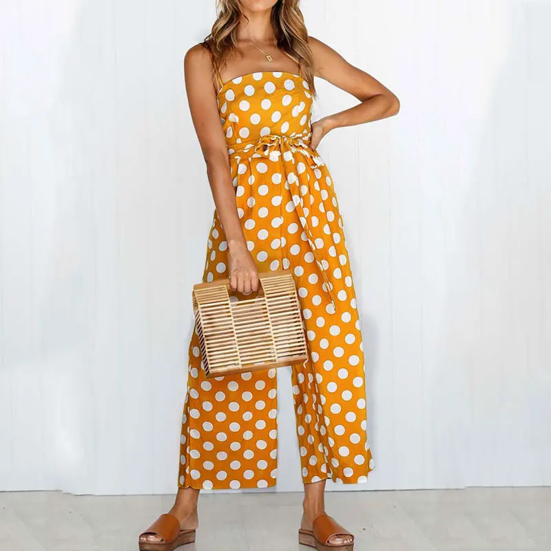 Женский Длинный пляжный комбинезон без рукавов повседневный в горошек с