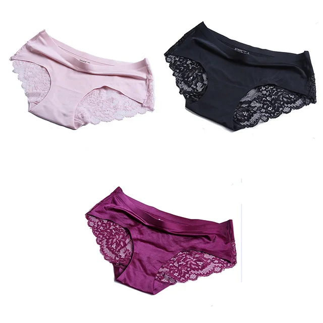 pink black purple Женские трусики, кружевное женское нижнее белье, бесшовные трусики, сексуальные трусики, средняя посадка, шелковые трусы, хлопок, промежность, трусы, Прямая поставка - Цвет: pink black purple