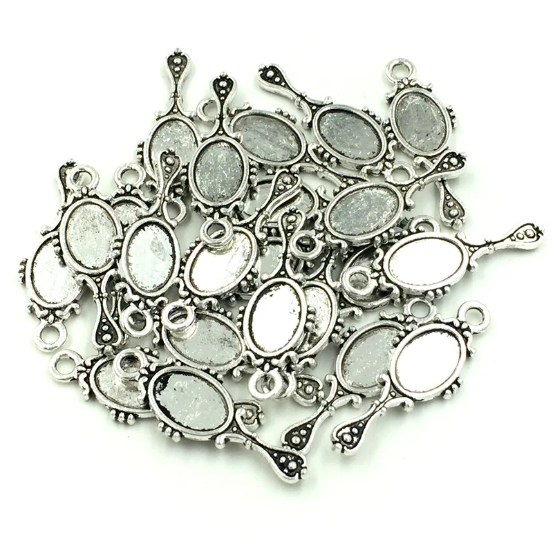 

30Pcs Tiny Antique Silver Tone Vanity Mirror Charms Pendants Jewelry Making 28x10mm
