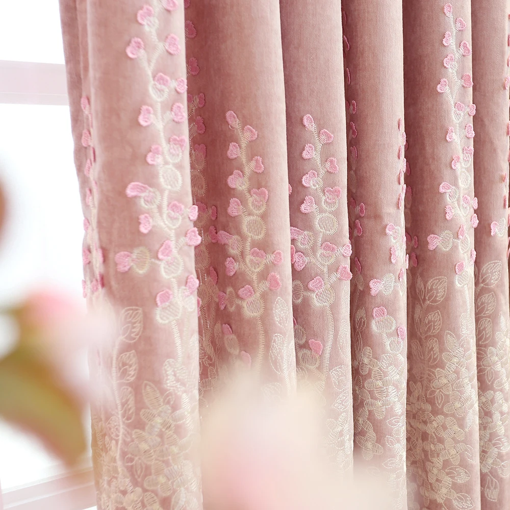 Розовые шторы с вышивкой для принцессы элегантные тюлевые тиснением сакуры