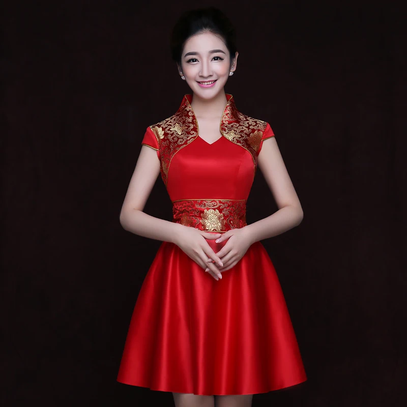 Классический красный женский атласный кулон Qipao винтажное улучшенное свадебное платье невесты китайский стиль рукав съемный Cheongsam Vestidos