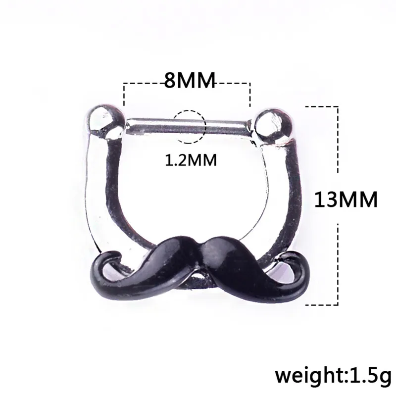 Панк 1 шт черный в форме усов кольцо гвоздик нос кликер пирсинг Септум для носа
