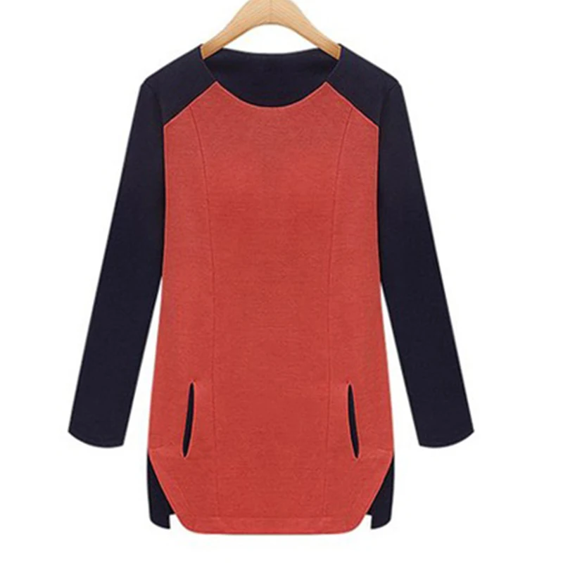 Панелями Oversize хлопок Camiseta Mujer карманов Longue Manche Femme Топ сорочка Лоскутная