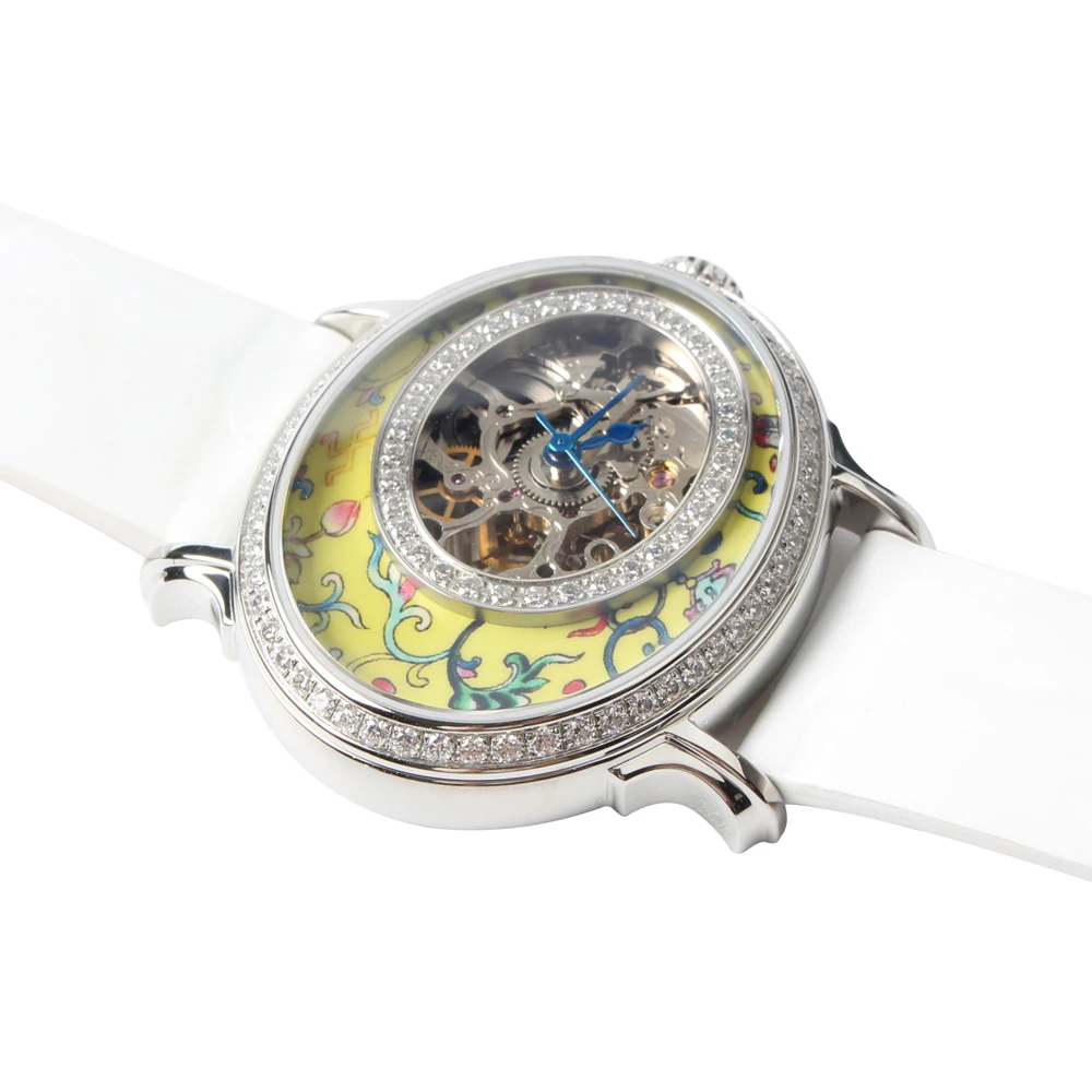 Seagull овальная форма элегантные стразы Цветочный циферблат Женские Механические