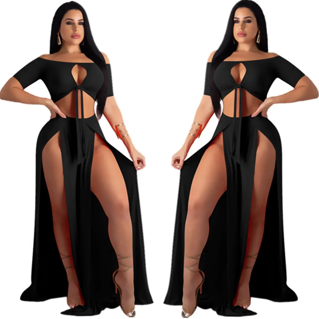 Женский короткий топ и длинная юбка повседневный винтажный комплект из двух