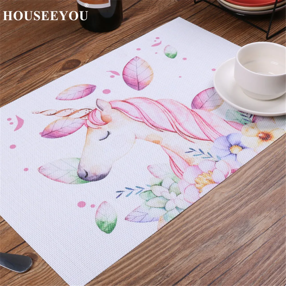 Коврик для столовой посуды HOUSEEYOU в виде единорога фламинго зеленых растений