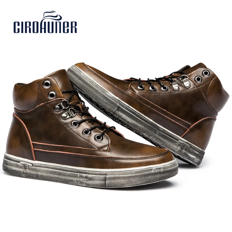 CIROHUNER New Fashion Men's Winter Boots Made of Genuine Leather Military Martin boots for Men Brown Colors Plus S |