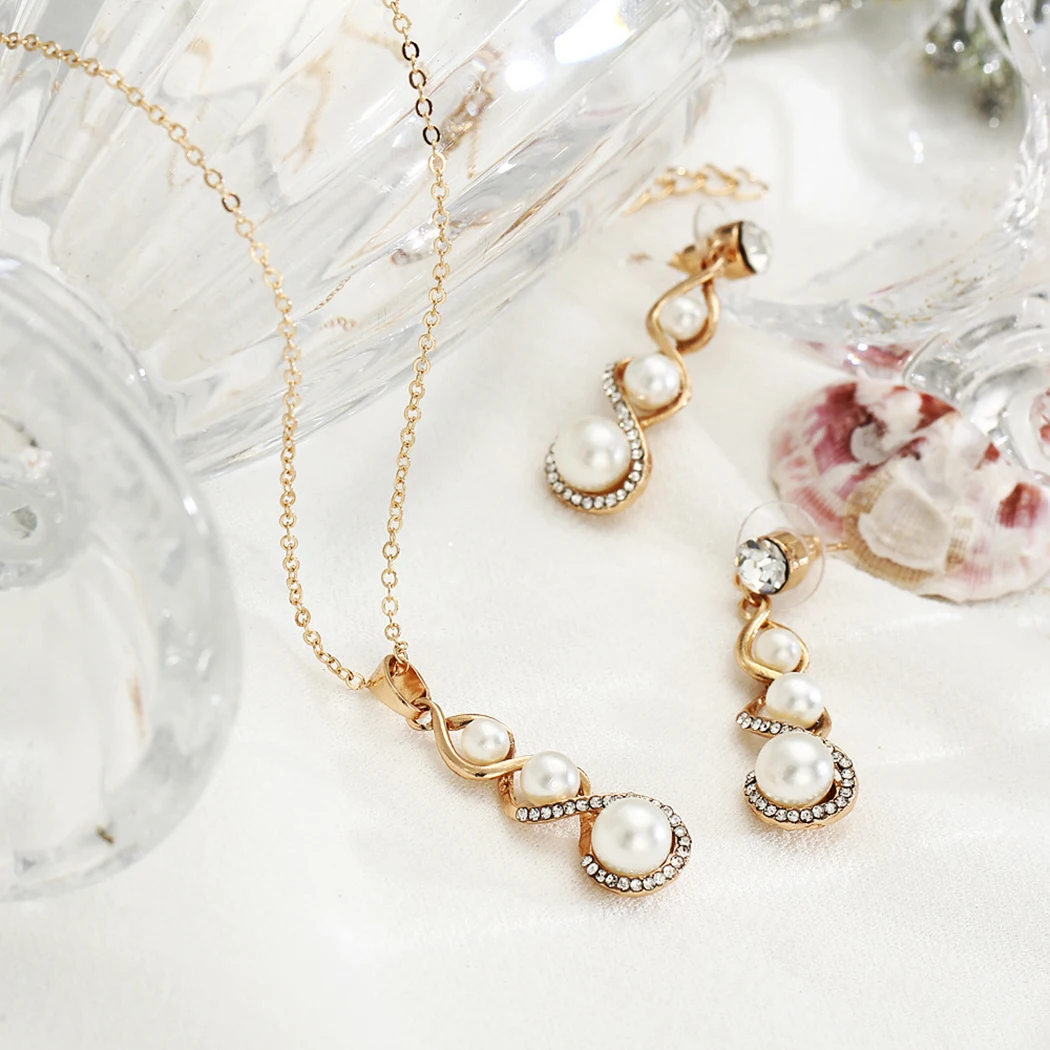 3 шт./компл. Комплект украшений из ожерелья и серег искусственного жемчуга