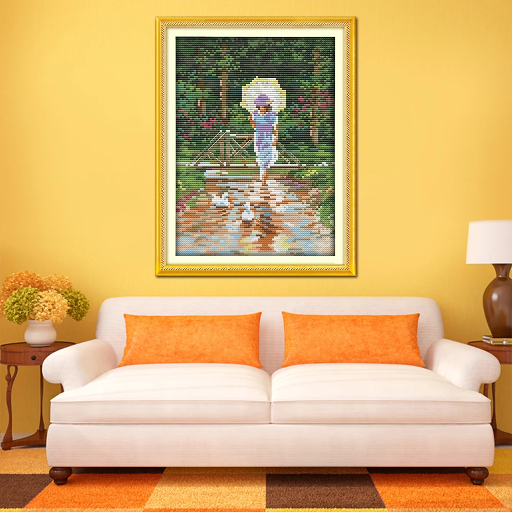 Набор для вышивания крестом Joy Sunday Rainy Day Beauty RA041 14CT 11CT с отшитым и отмеченным рисунком для домашнего украшения с девочкой с зонтом.