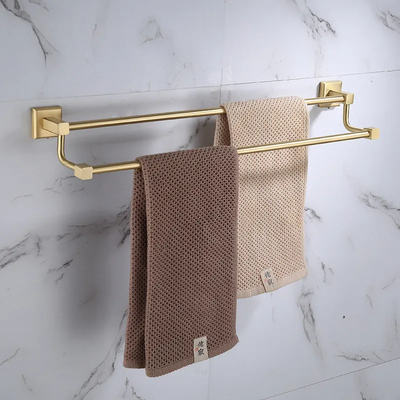 double towel bars Набор аксессуаров для ванной комнаты, латунная Золотая бумага держатель, полотенцесушитель, вешалка для полотенец, держатель для туалетной щетки, мыльница, набор оборудования для ванной комнаты - Цвет: double towel bars