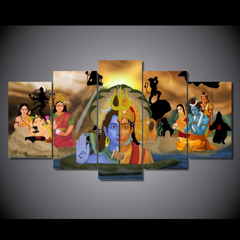 HD печать 5 шт. настенная живопись Hanuman And Shiva Индия буддизм Ганеша Холст Живопись