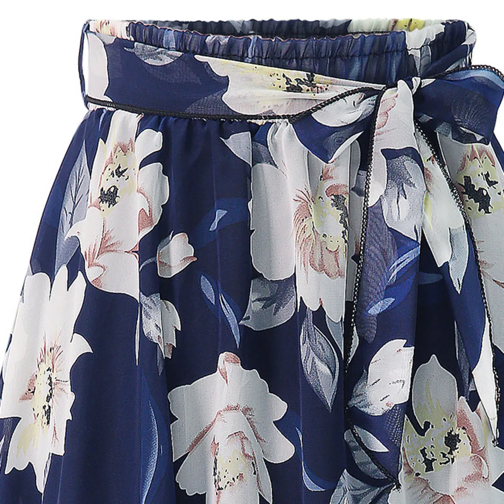 Женская юбка с высокой талией летняя трапециевидная на платформе цветочным