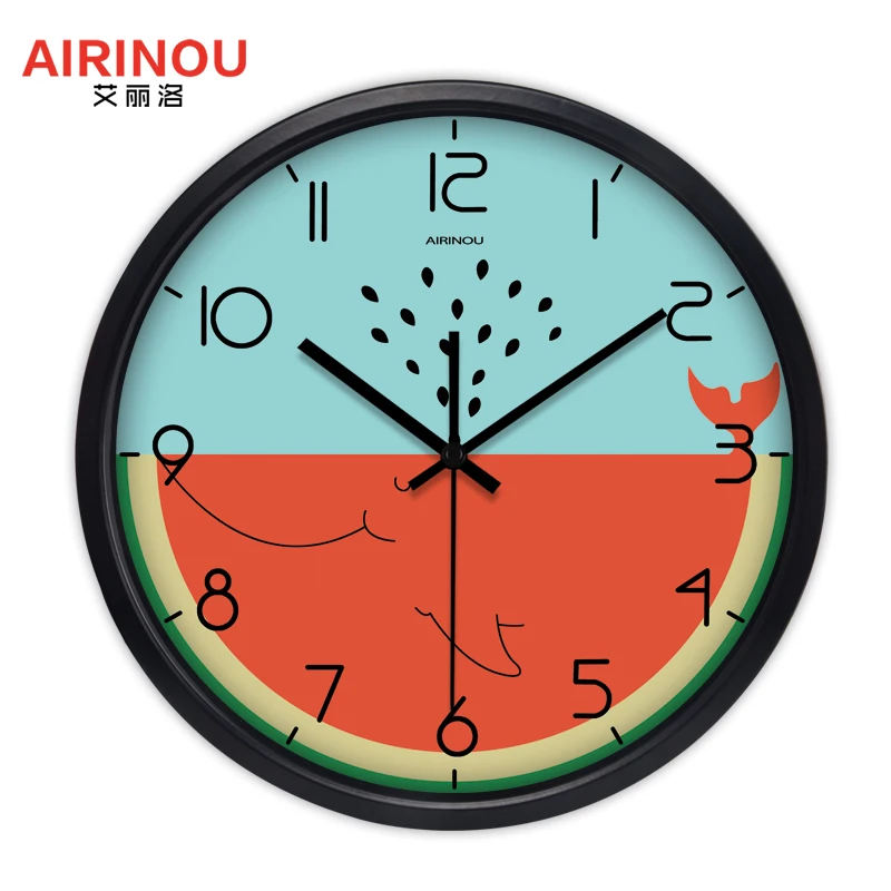 Airinou новые Мультяшные настенные часы с рисунком арбуза и Кита бесшумный дизайн