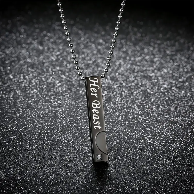V.Ya Drop Shipping Unique Gifts for Lover &quotHis Beauty&quot&quotHer Beast&quot Couple Necklace Stainless Steel Necklaces Women Men Jewelries |