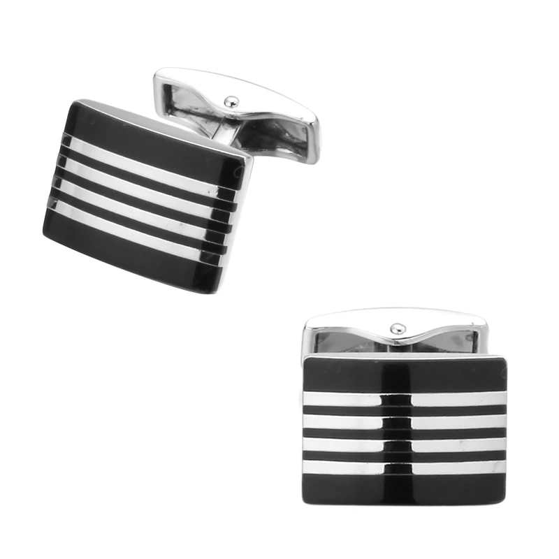 

Fashion brand men's shirts Cufflinks Cuff high quality Black Enamel Silvery striped Cufflinks wholesale and retail