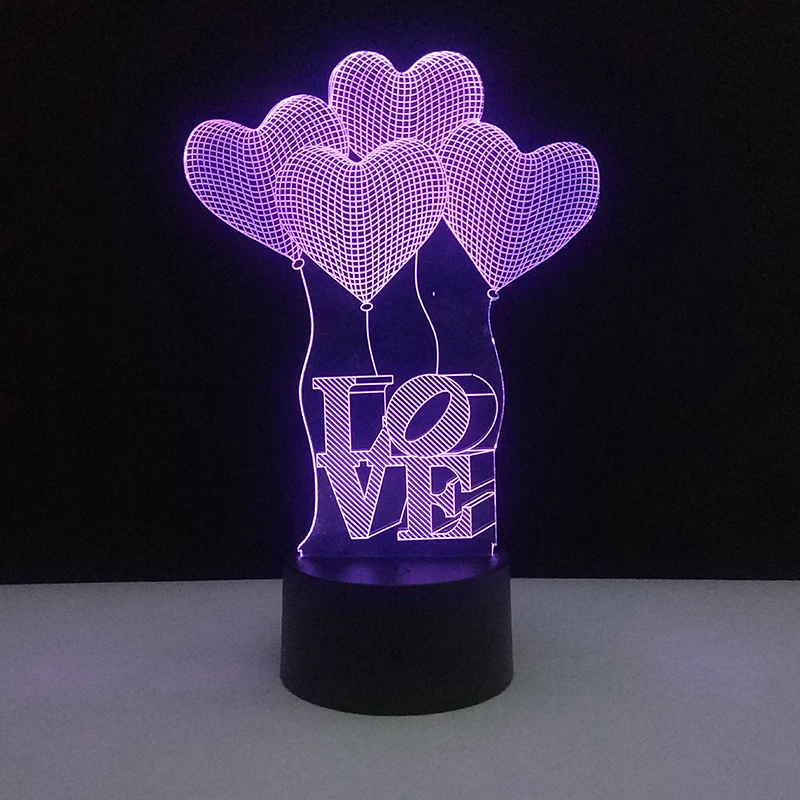Иллюзия любовь медведь настольная лампа Рождество Lover подарки 3D ночник с USB светодиодный 7 цветов изменить сенсорный декоративные дома освещение