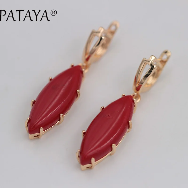 Женские серьги подвески из розового золота 585 пробы с натуральным камнем|rose gold
