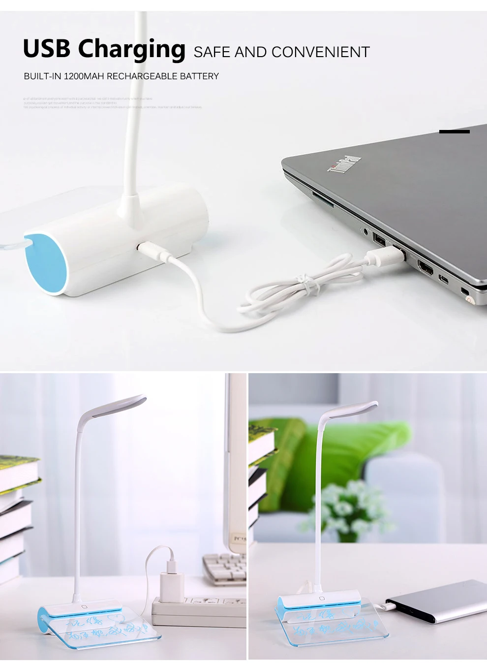 Креативный дизайн USB светодиодный настольная лампа перезаряжаемый сенсорный переключатель затемняющие настольные лампы с доской для сообщений защита глаз светильник для чтения