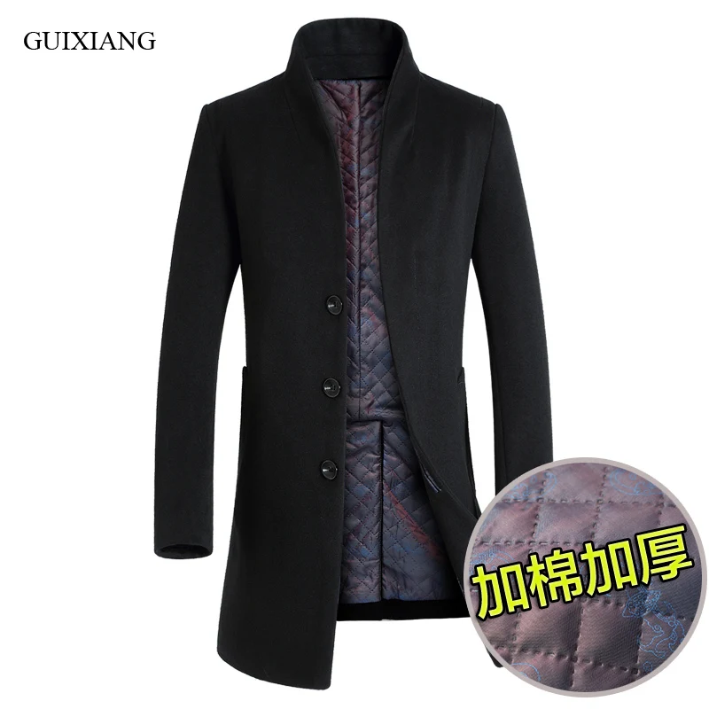 

Men high-end boutique warm woolen coat busiss casual stand collar wool add cotton trench overcoat men's long slim coat M-3XL