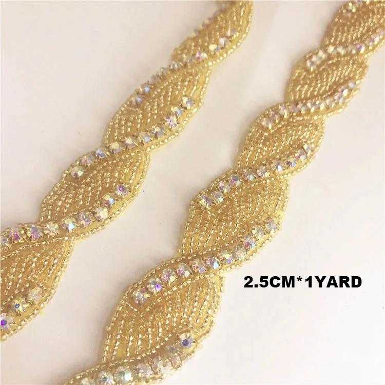 C Gold AB 2.5cm Ручной работы серебро/золото 1 ярд свадебный Кристалл отделка стразы аппликация для ремни свадебного платья головные уборы - Цвет: C Gold AB 2.5cm