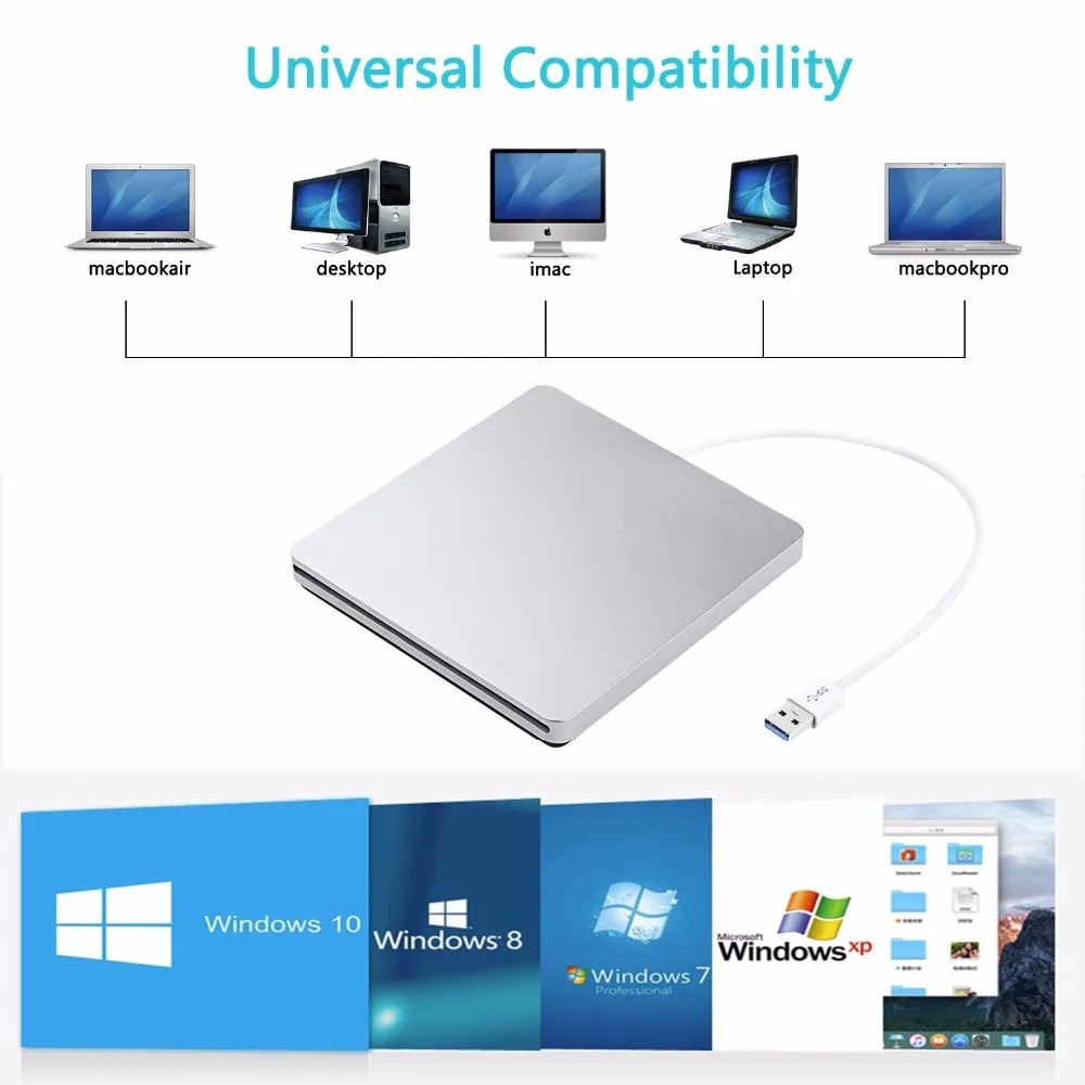 Внешний тонкий DVD накопитель USB 3 0 портативный привод для Samsung Asus Dell HP ACER Lenovo Toshiba
