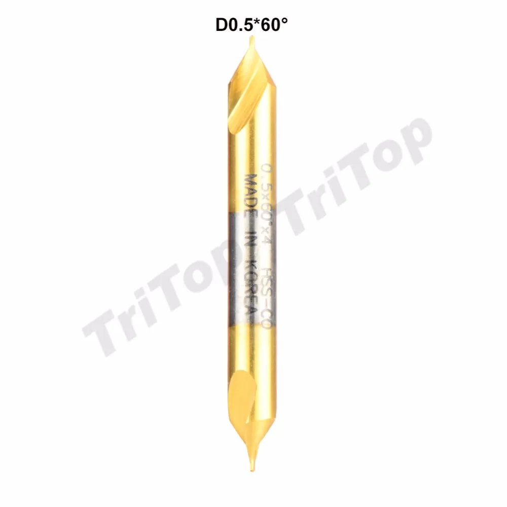 5pcs/lot D0.5*60degree  HSS high quality Containing cobalt golden coating center drill bit shank diameter 4mm 60 free shipping