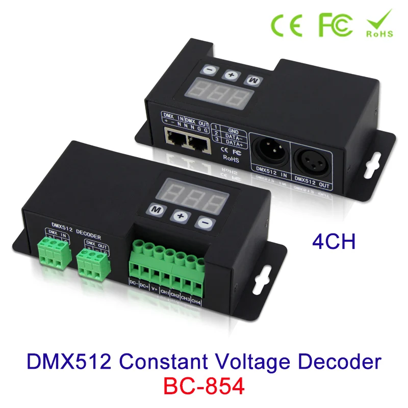 4CH Constant Voltage DMX512 Decoder LED Controller DC12V 24V RGBW 3-Digital-Display Shows ,in DMX512/1990 Out 4 Channel CV PWM