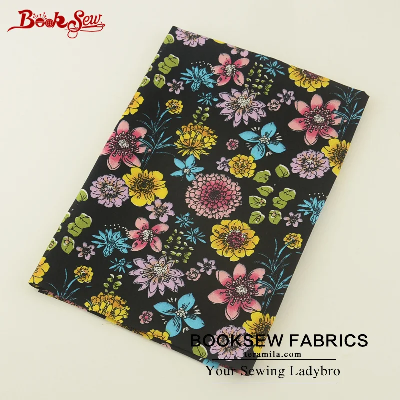 Тканевый поплин Booksew из 100% хлопка цветочный дизайн черный толстый материал для