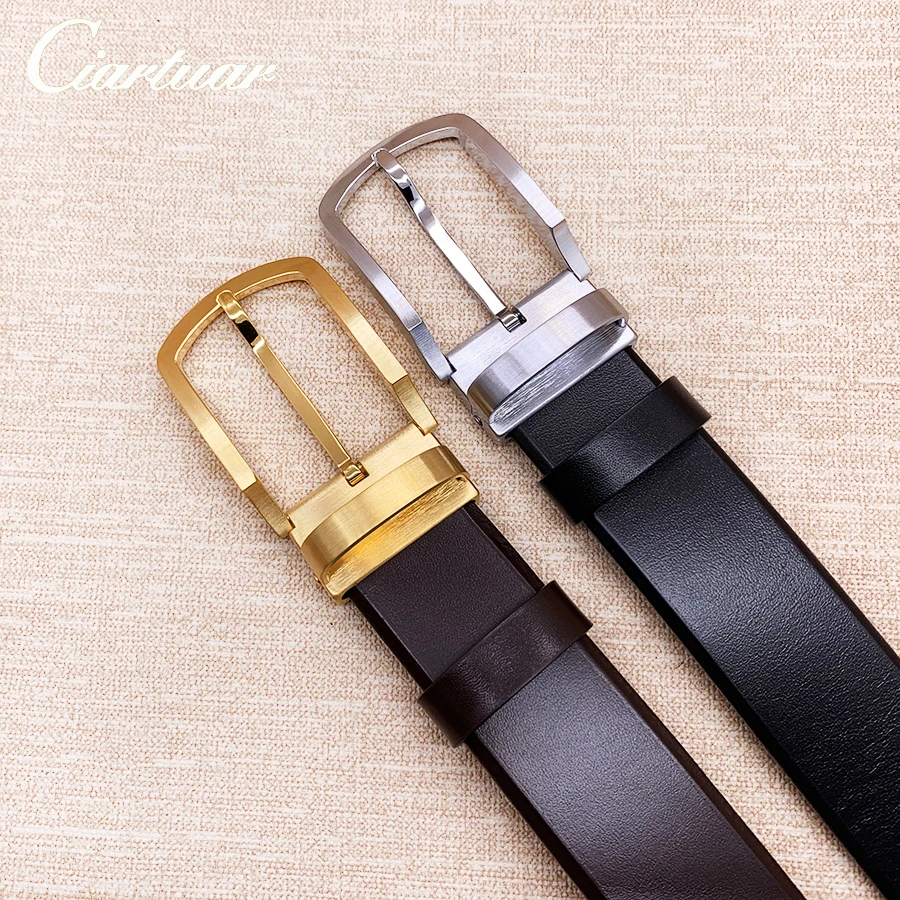 

2020 cowskin high quality men belt genuine leather trousers first layer ciartuar brass gold and sliver pin buckle free shipping