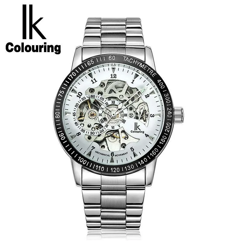 Разноцветные мужские часы IK Серебристый Стальной ремешок золотистый скелет