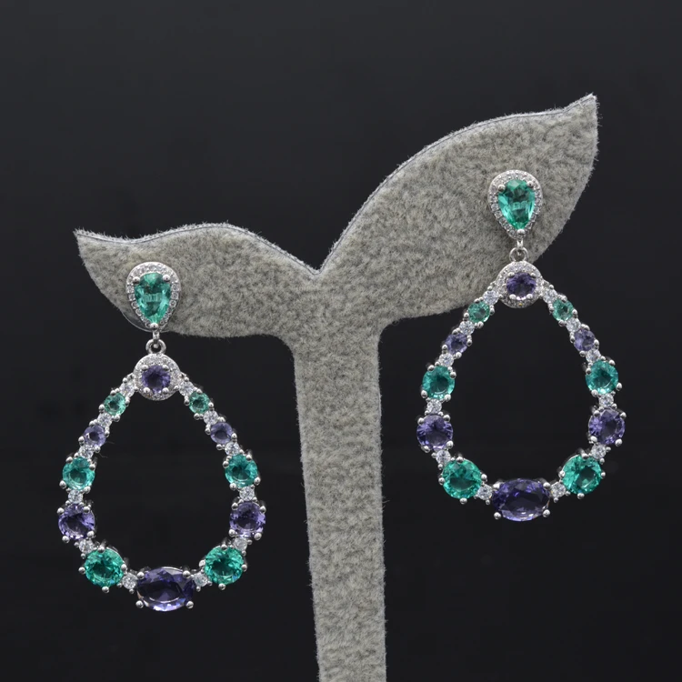 

Crystal drop - shaped, multi - color zircon cubic earrings, noble women's jewelry