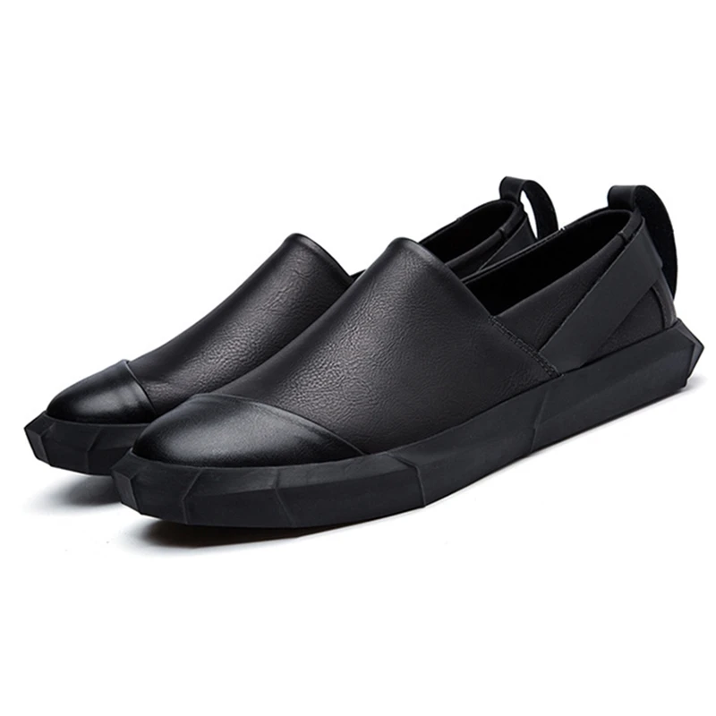 Men Casual Shoes Loafers Round Toe Slip-on Flat Skate Fashion Black&ampwhite Student Male Footwear Leather Zapatos De Hombre | Обувь
