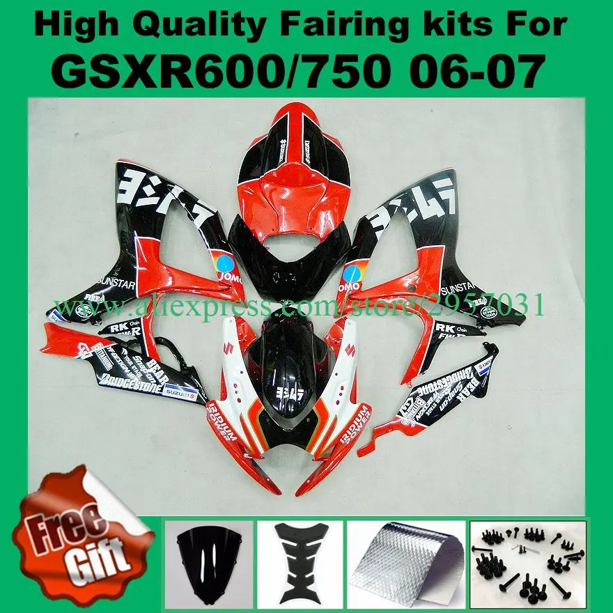 

9gifts Fairing kit for SUZUKI K6 K7 GSXR600 GSXR750 06 07 red black white GSX-R600 GSX-R750 2006 2007 fairings BODY