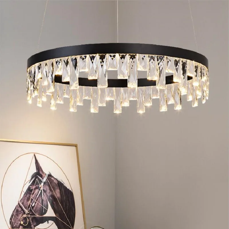 Современные круглые светодиодные хрустальные люстры для гостиной большой блеск
